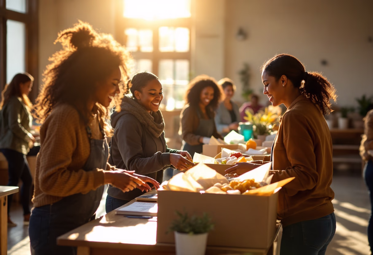 image of volunteers at a food drive event for a humanitarian aid nonprofit