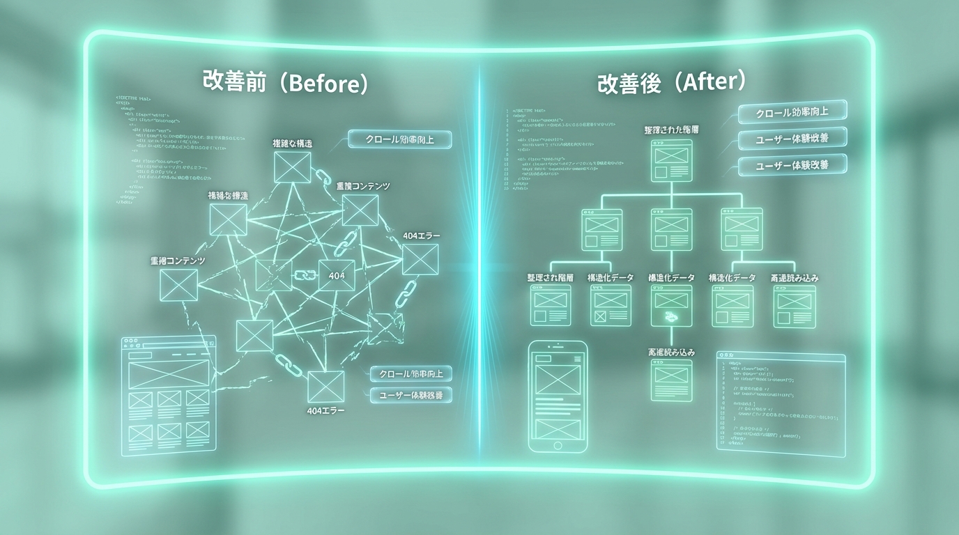 内部SEO最適化の前後比較を対比表現