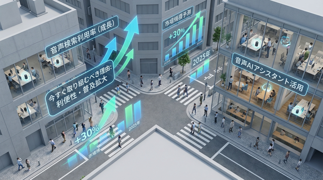 音声検索市場の成長を表す写真風画像