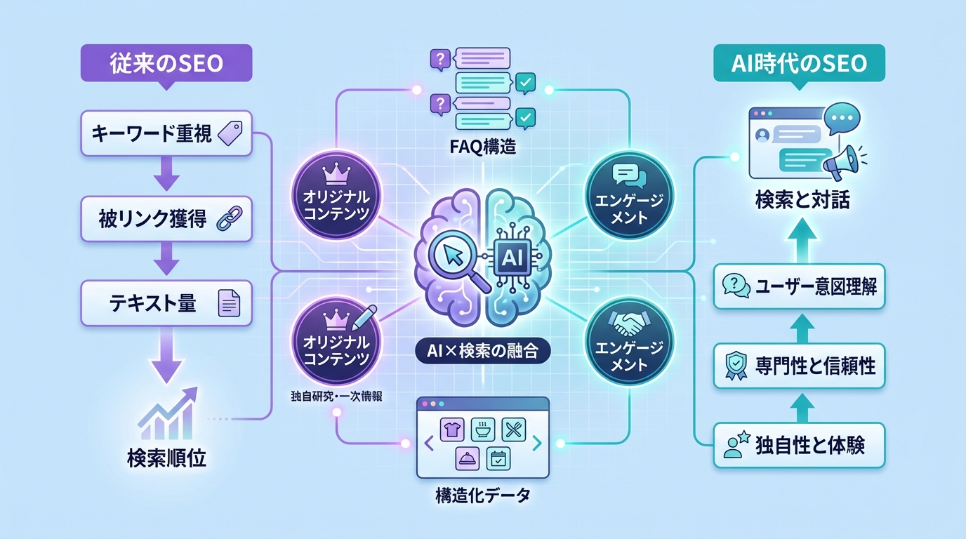 AI時代のSEO対策で準備すべき要素の概念図