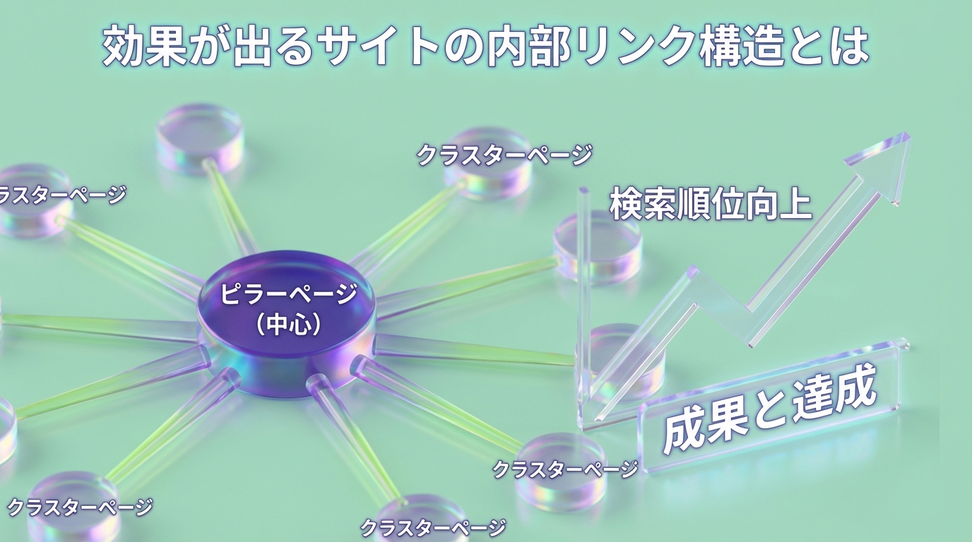 効果的なサイト内部リンク構造の成果を表現するクローズアップイラスト