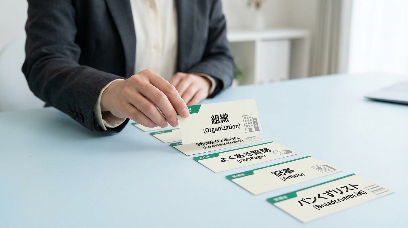 中小企業が構造化データの種類を比較検討するシーン