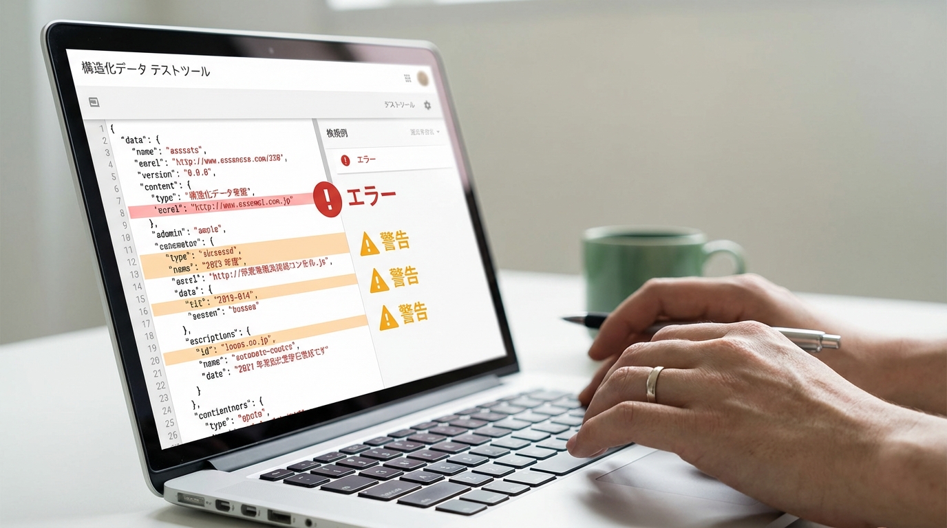 構造化データのエラーや注意点を警告的に表現する写真