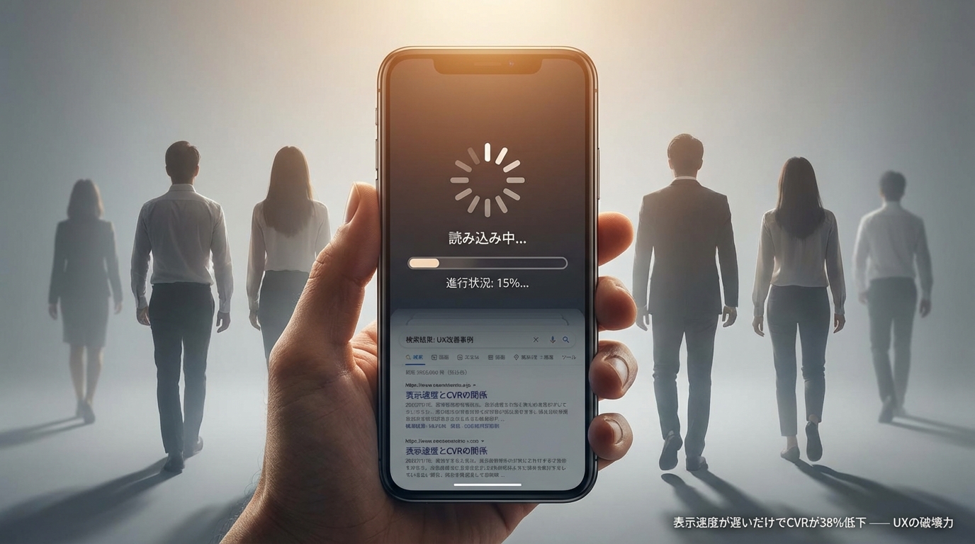 表示速度低下による直帰率上昇をスマホ画面で表現した写真風画像