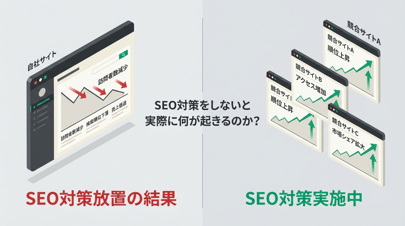 SEO対策を放置した場合の順位下落と競合に奪われるリスクを図解