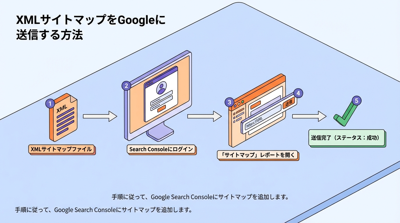 Google Search Consoleへのサイトマップ送信フローを図解で表現