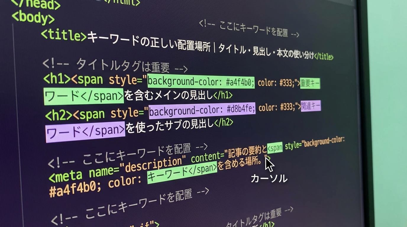 記事内のキーワード配置ポイントをクローズアップで表現