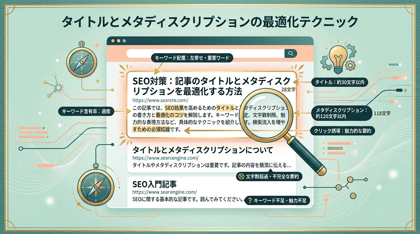 タイトルとメタディスクリプション最適化の設定画面イラスト