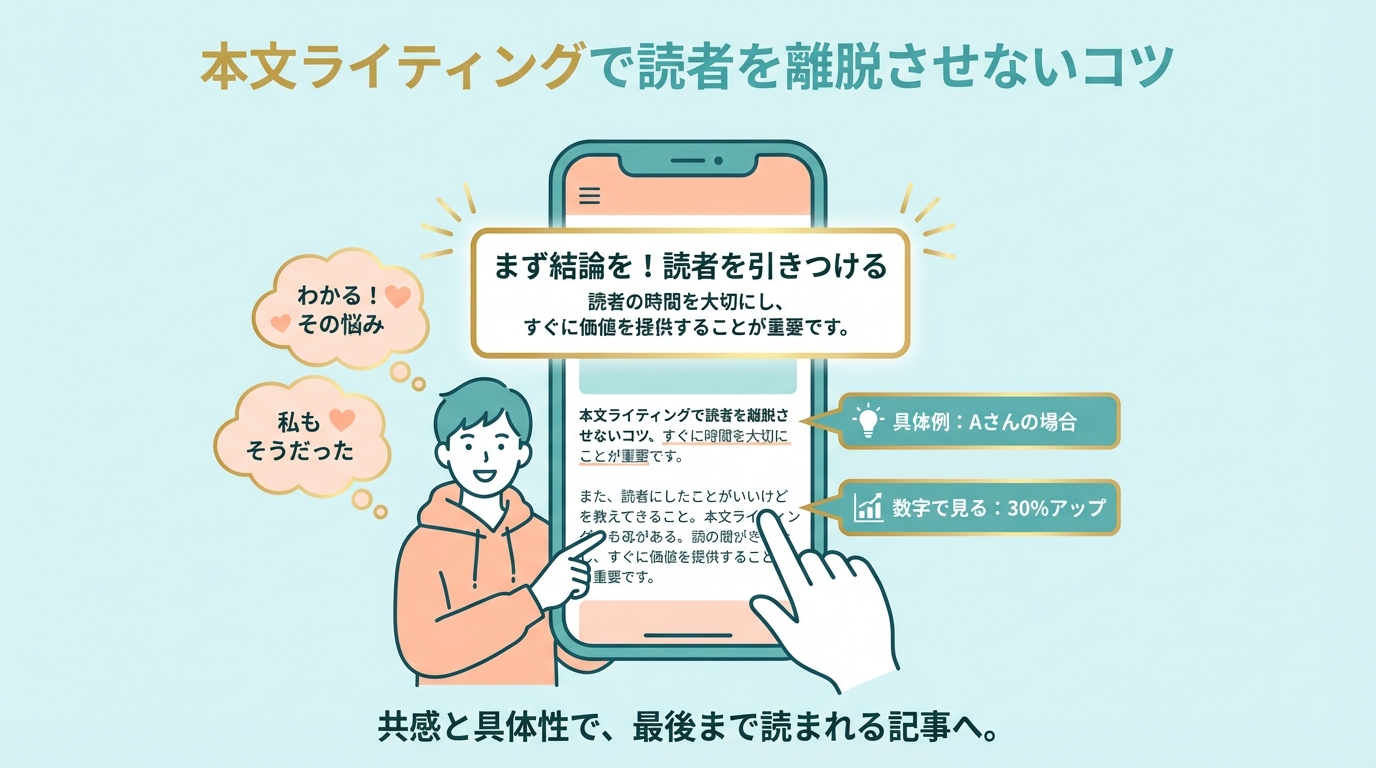 読者を離脱させないライティング技法のイラスト