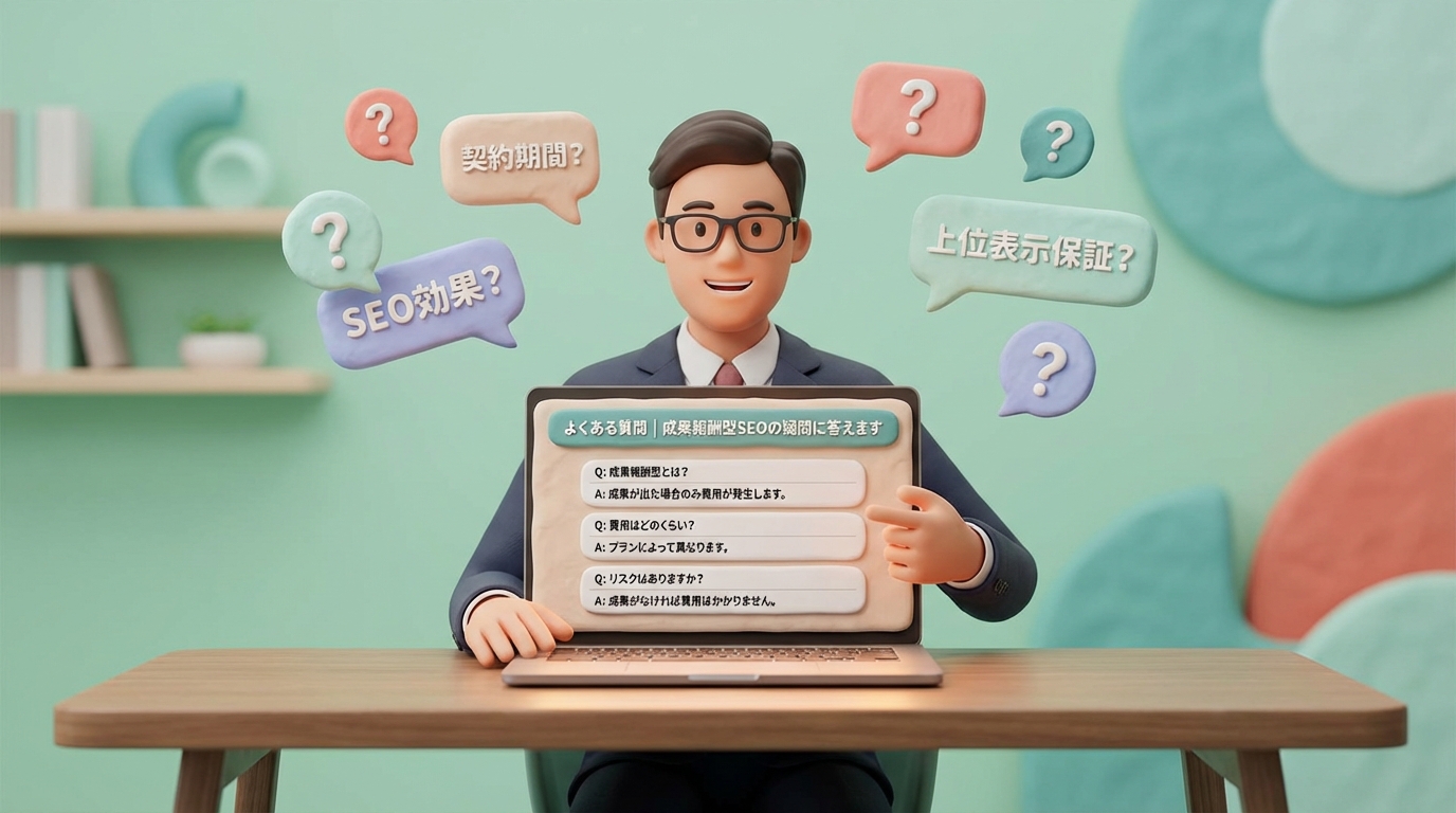 成果報酬型SEOのFAQに答える専門家のシーン
