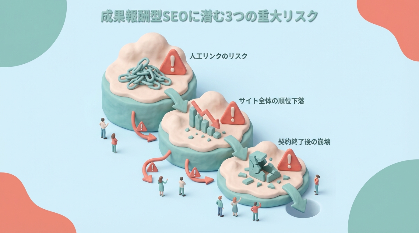 成果報酬型SEOの3つの重大リスクを示す概念図