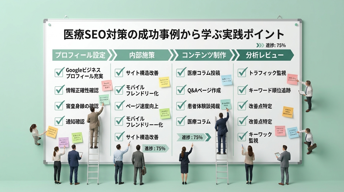 医療SEO成功事例の改善プロセスをチェックリスト形式で俯瞰的に表現