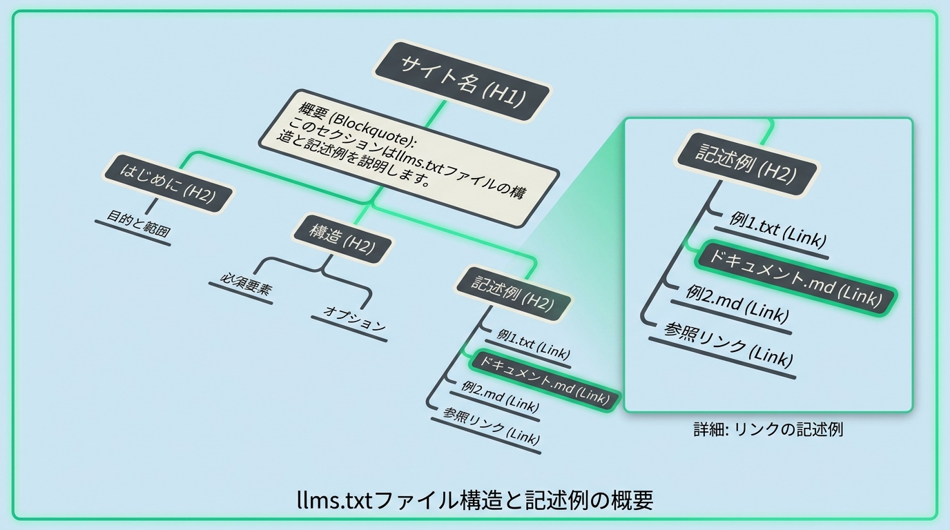 llms.txtファイルの構造を示す概念図