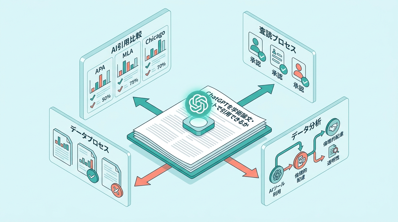 学術論文でのChatGPT 引用可否を分析するイラスト