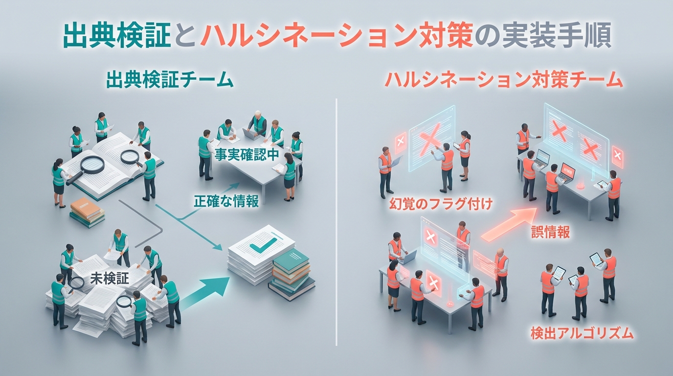 出典検証とハルシネーション対策に取り組む人物アクション