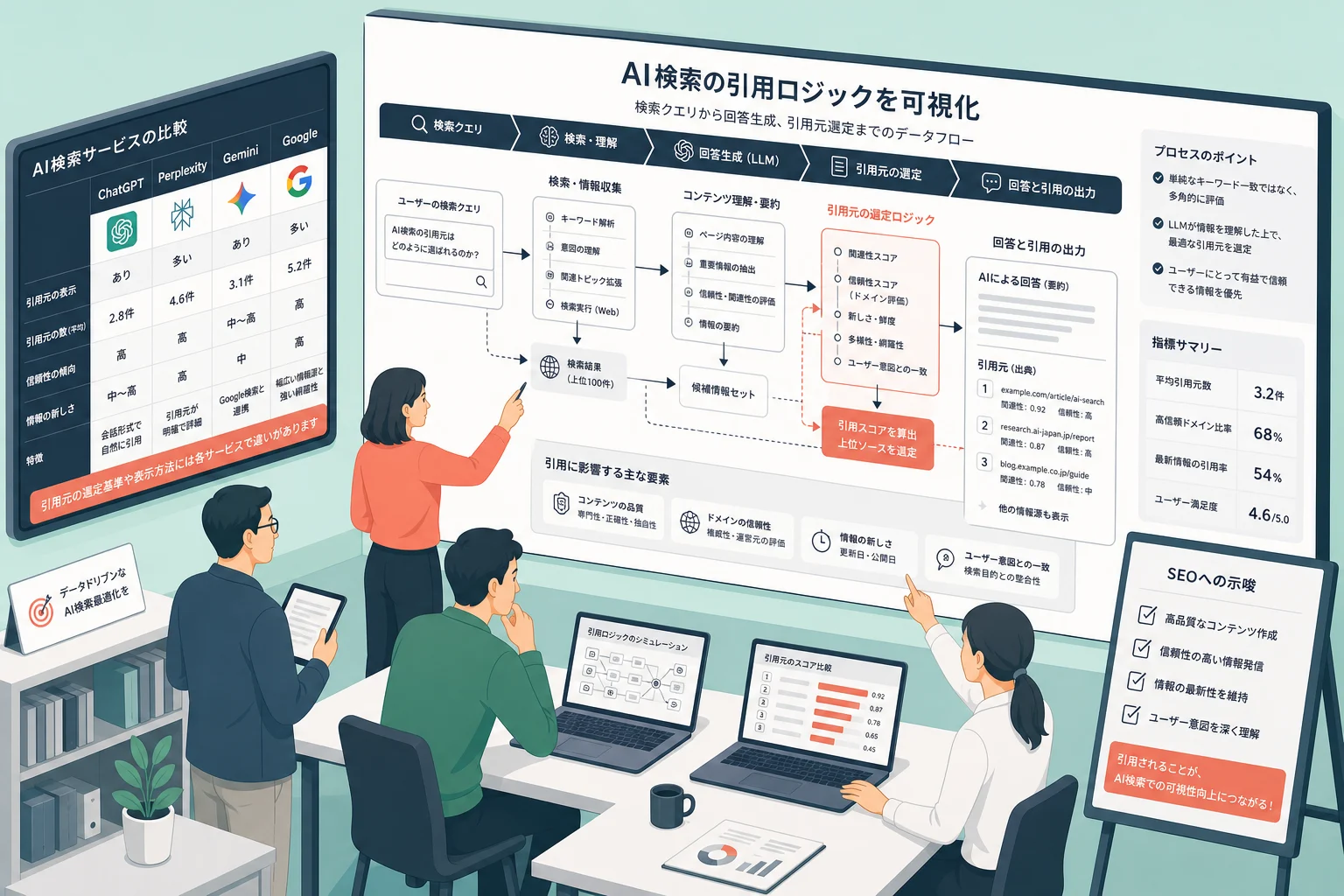 引用ロジックを分析するチームのシーン