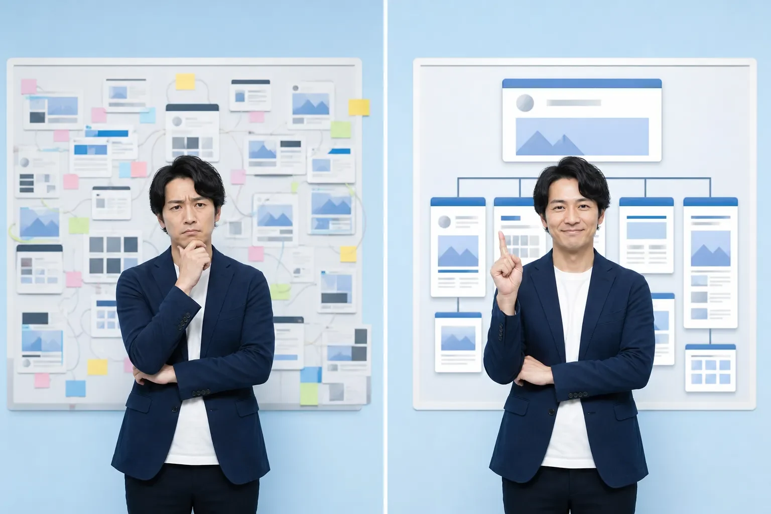 GEO対策の実装前後でサイト構造がどう改善されるかを比較した画像