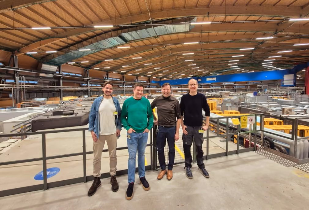 The four founders of Determin at the synchrotron — from left, Joonas Pajunen, Jarkko Stenman, Eljas Vesterbacka and Vesa Solonen