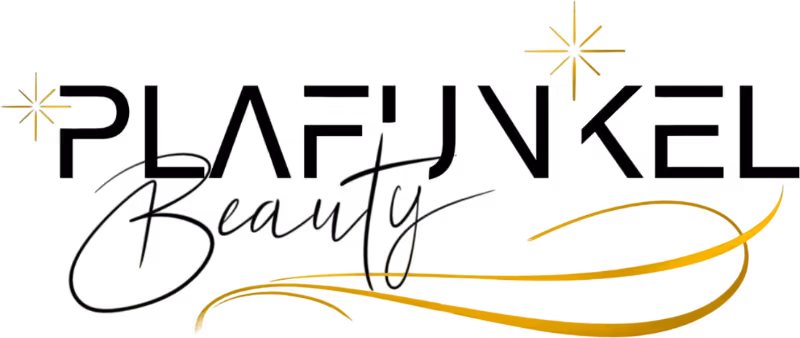 Logo del centro estetico Plafunkel Beauty in nero e dorato.