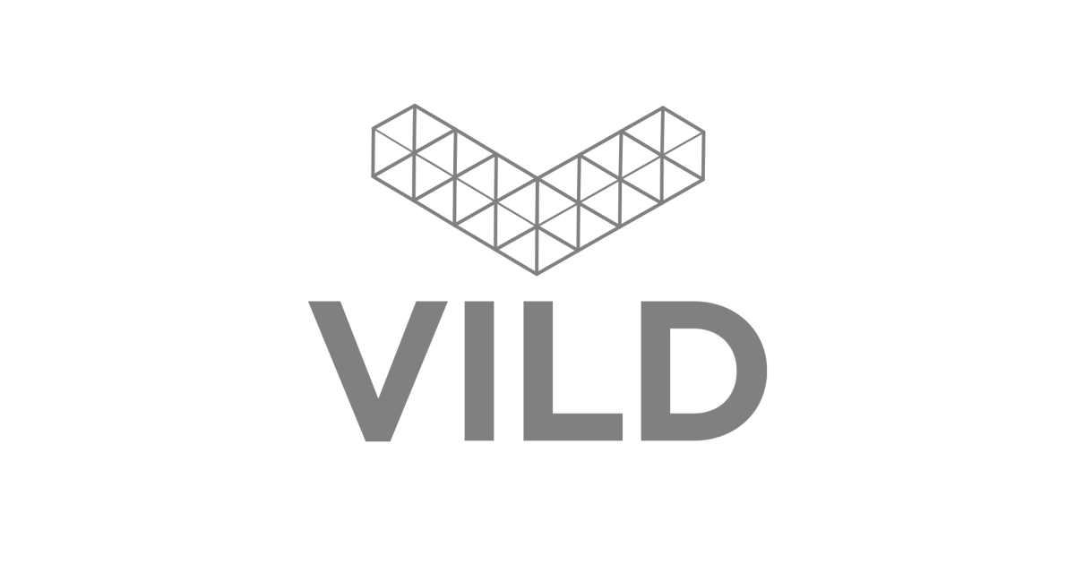 Logo with geometric V shape made of triangular patterns above the word VILD in bold gray letters.