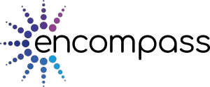 Encompass logo with a multicolored circular design transitioning from blue to purple dots on the left.