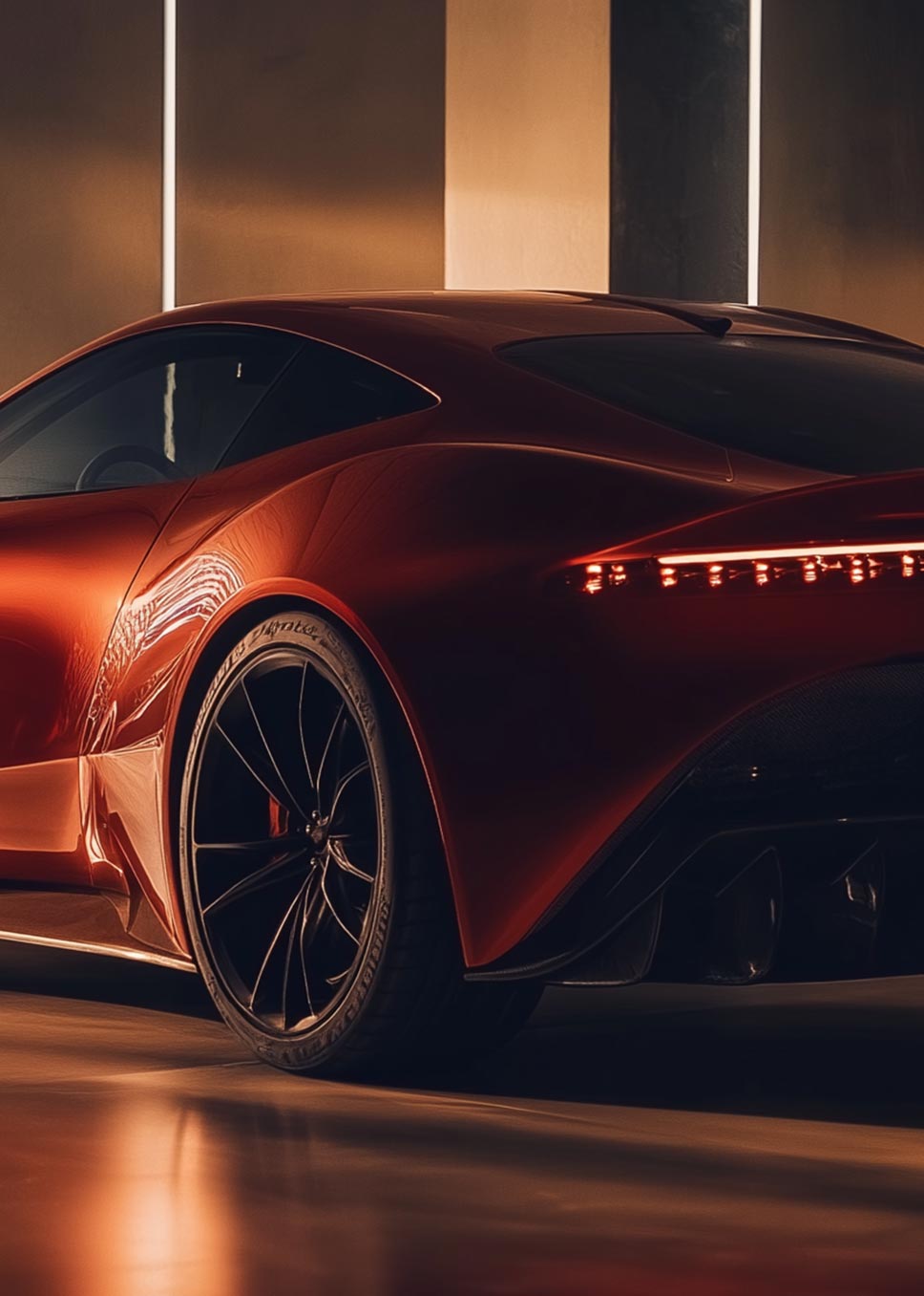 Orange modern sports car in the big garage.