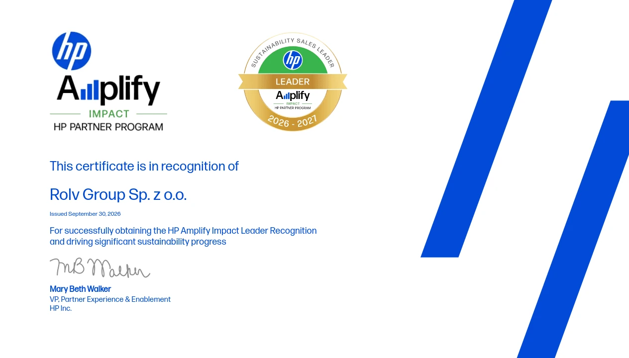 HP Amplify Impact Leader certificate issued to ROLV Group Sp. z o.o. on 30 September 2026