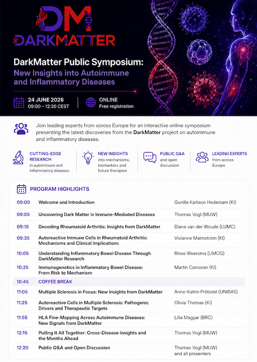 DarkMatter Public Symposium: New Insights into Autoimmune and Inflammatory Diseases, June 24th 09:00 - 12:30 CEST 