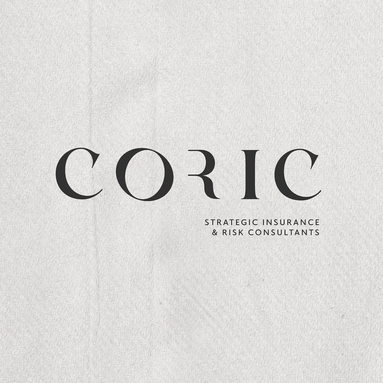 Logo with the word CORIC and the tagline Strategic Insurance & Risk Consultants on textured light grey background.