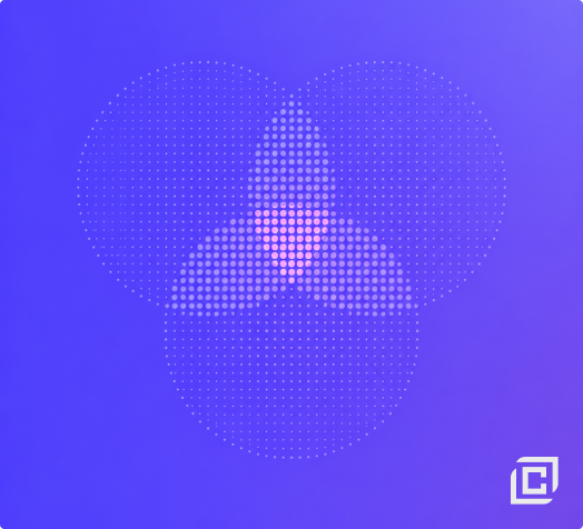 Three overlapping circles composed of small white dots on a blue gradient background, forming a Venn diagram-like pattern in the center where they intersect.