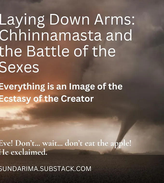 Stormy sky with tornado and bold text.