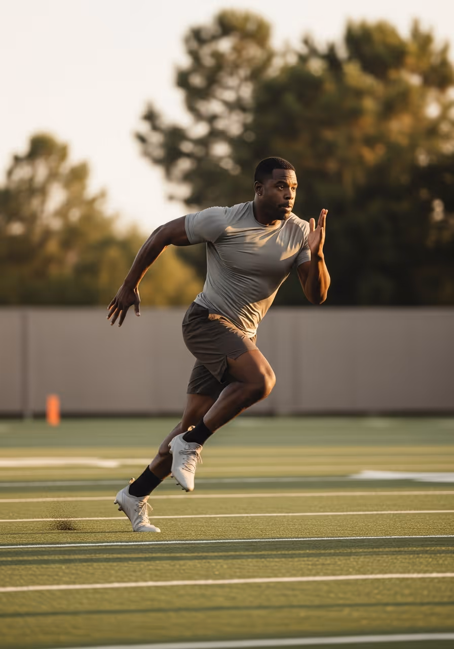 A black man running on a field