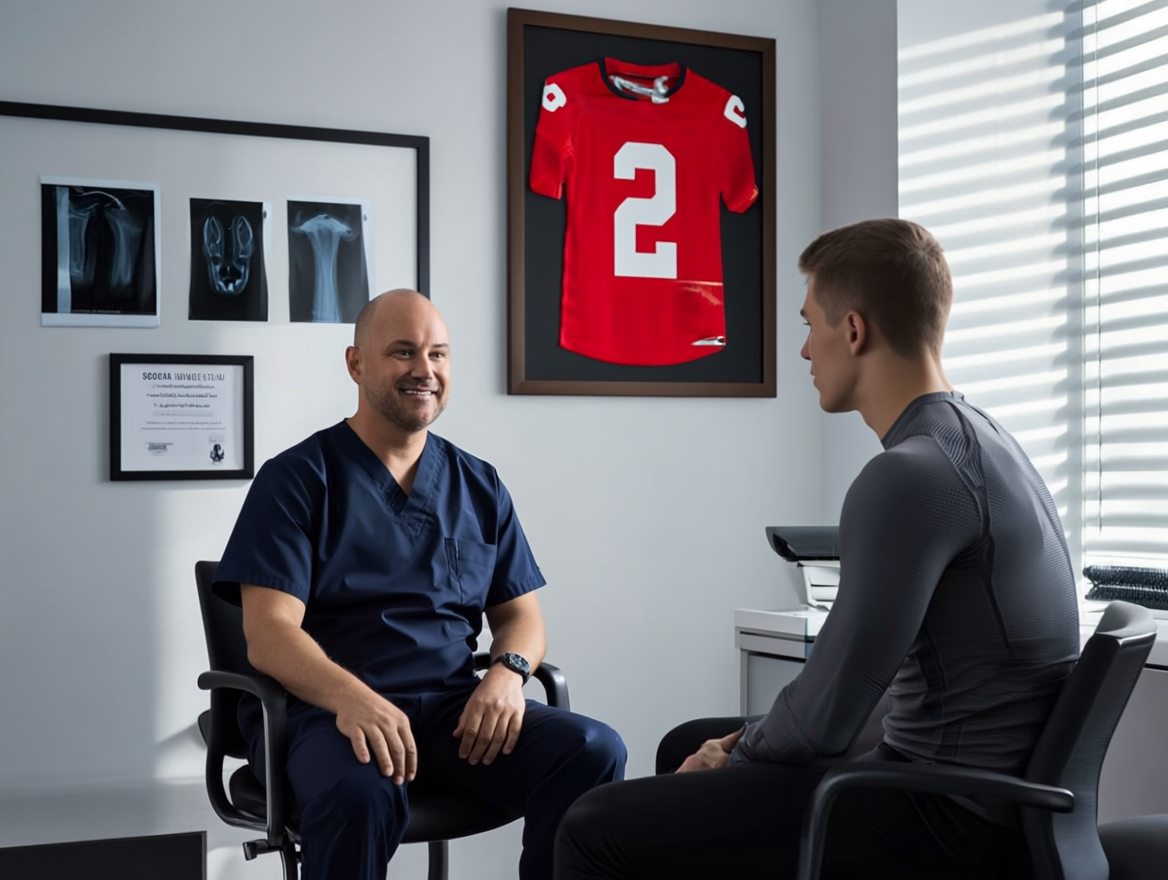 Patient consulting with Dr. Ched Garten at Paragon, symbolizing advanced non-surgical care for joint, tendon, muscle, and pain issues.