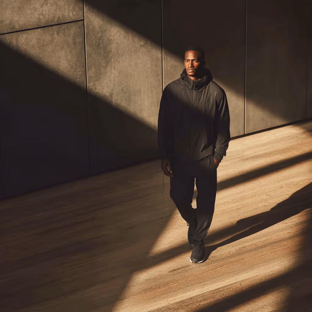 Man seated indoors with a soccer ball in natural light, representing Paragon’s musculoskeletal recovery expertise and regenerative treatment focus.