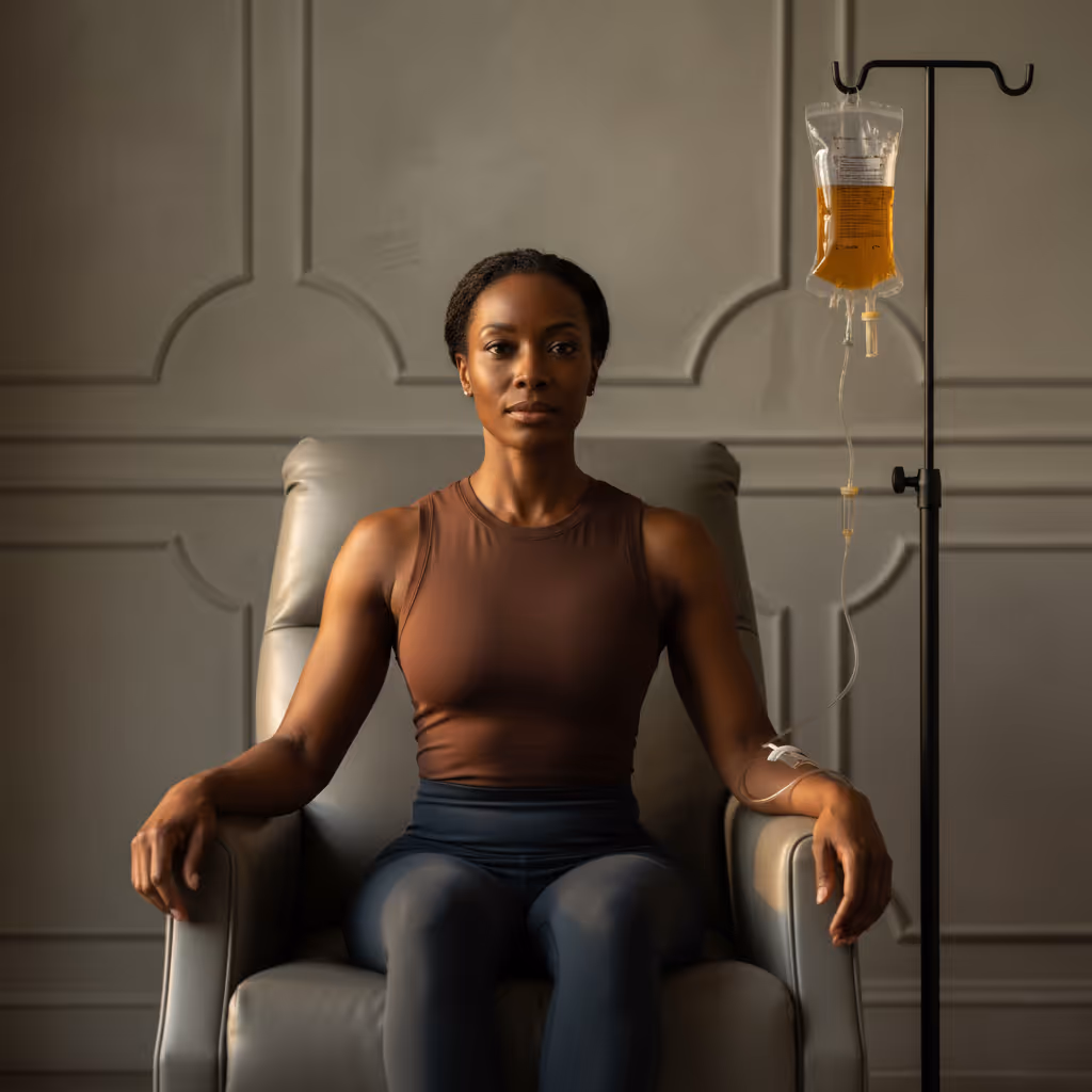 Man seated indoors with a soccer ball in natural light, representing Paragon’s musculoskeletal recovery expertise and regenerative treatment focus.