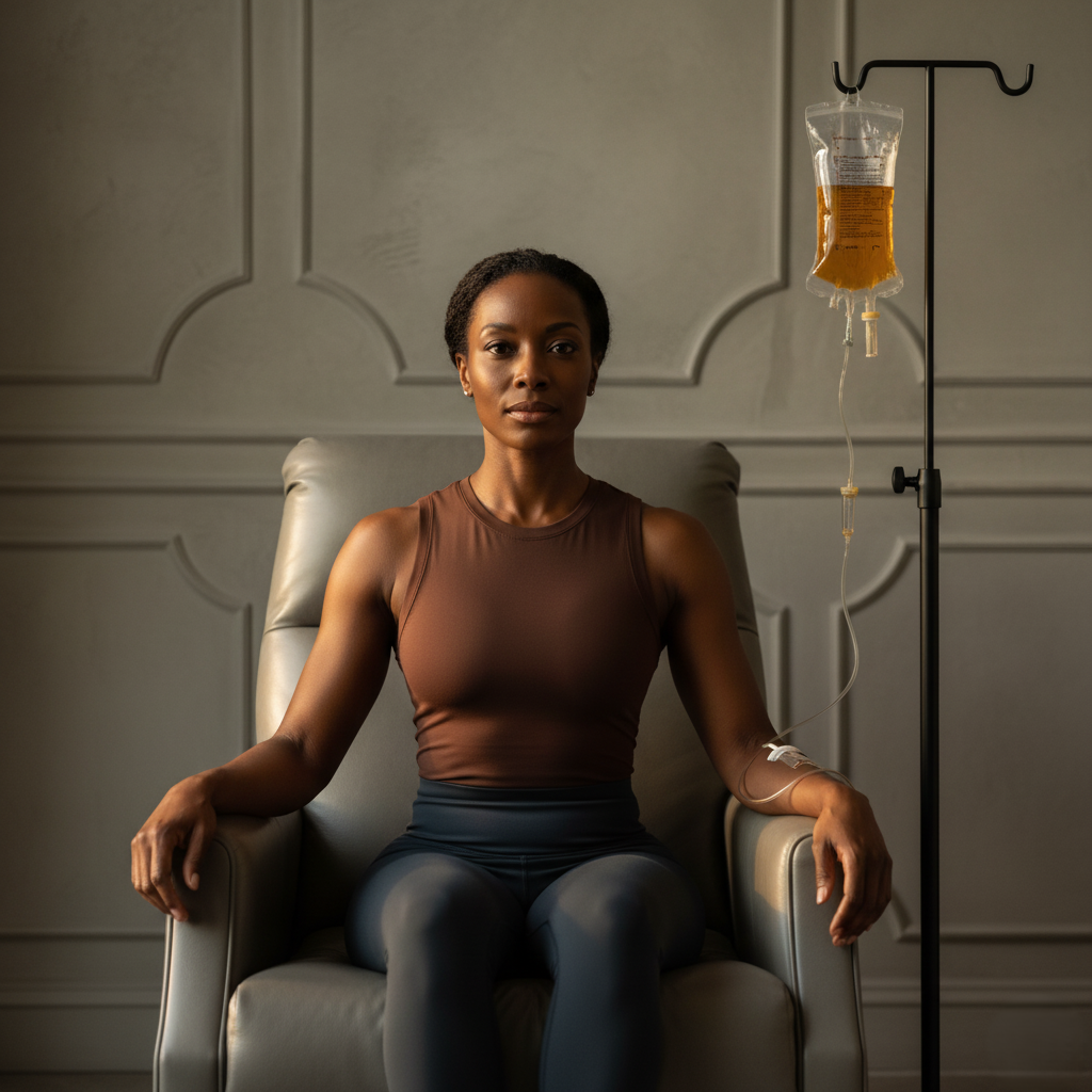 Man seated indoors with a soccer ball in natural light, representing Paragon’s musculoskeletal recovery expertise and regenerative treatment focus.