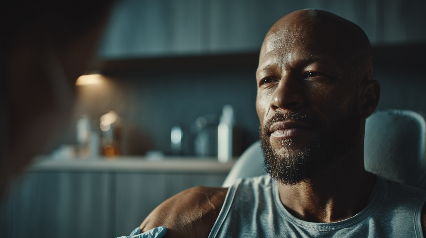 Dr. Ched Garten reviews x-ray with athletic patient, reflecting Paragon’s diagnostic precision and injury recovery expertise.