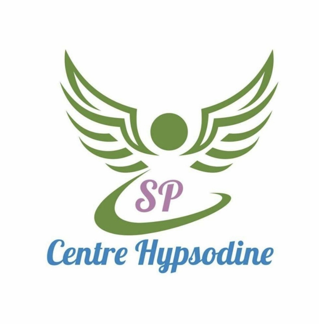 Logo du Centre Hypsodine avec ailes vertes et initiales SP, spécialisé en hypnose et bien-être