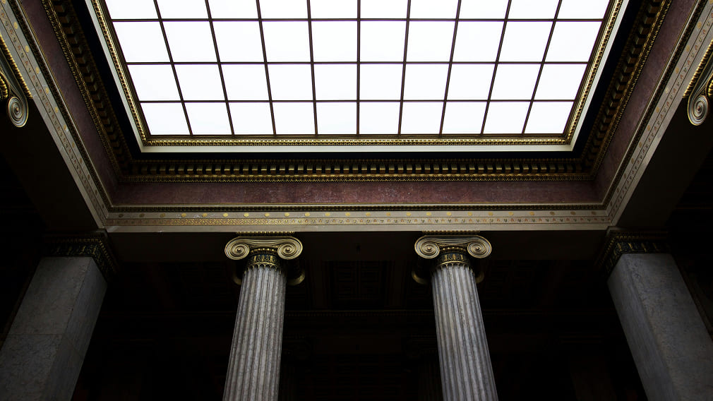 An ancient building with columns