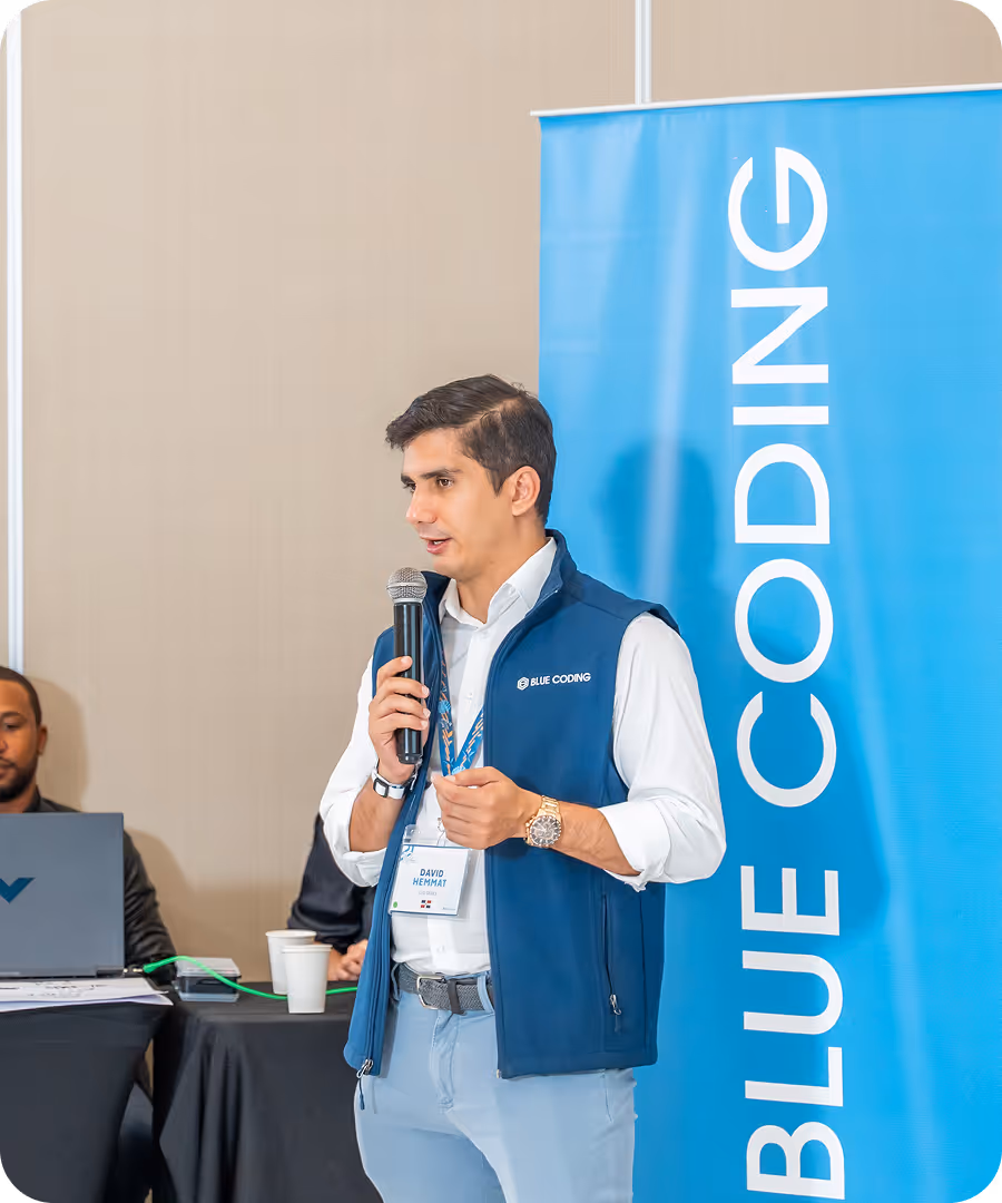 Photo showing Blue coding CEO