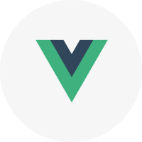 Vue.js framework logo with a green and dark blue V shape inside a light gray circle.