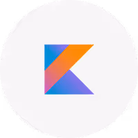 Kotlin programming language logo with a stylized 'K' in blue, purple, orange, and pink colors.