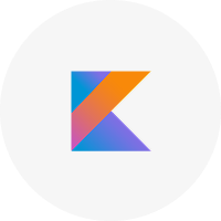 Kotlin programming language logo with a stylized 'K' in blue, purple, orange, and pink colors.