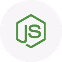 Node.js logo with green hexagon outline and letters JS inside.