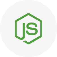Node.js logo with green hexagon outline and letters JS inside.