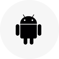 Black Android robot icon on a light gray circular background.