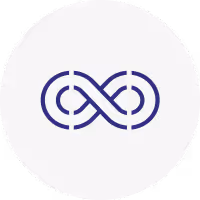 Infinity symbol formed by two interconnected circles with a central line inside each circle on a light gray circular background.