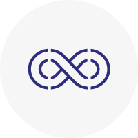 Infinity symbol formed by two interconnected circles with a central line inside each circle on a light gray circular background.