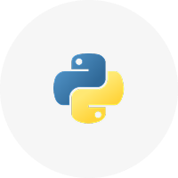 Python programming language logo with two intertwined blue and yellow snakes.