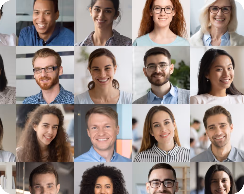 Mosaïque de formateurs Business Speaking spécialisés en anglais des affaires et 11 autres langues